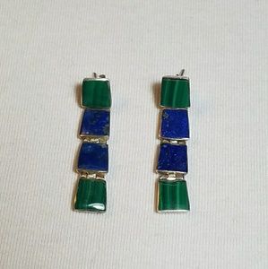 Lapis/Malachite silver link earrings